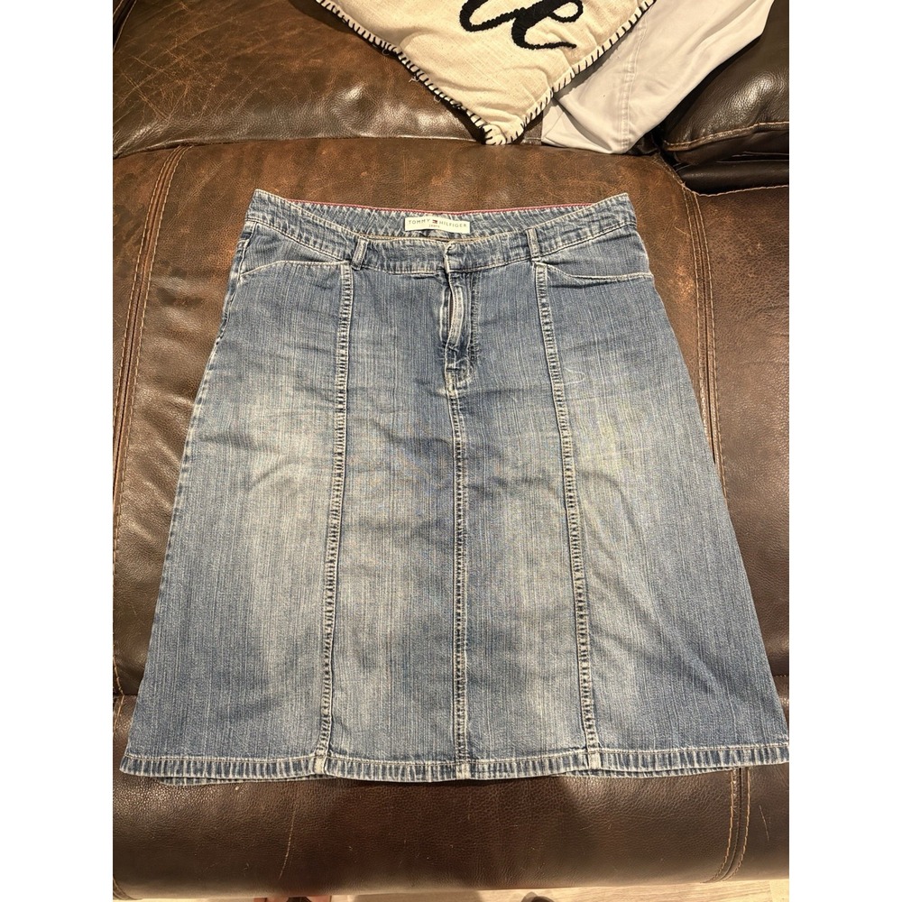 Tommy Hilfiger Denim Jean Skirt Womens Size 12 Midi Y2K Blue Vintage 2000's Blue